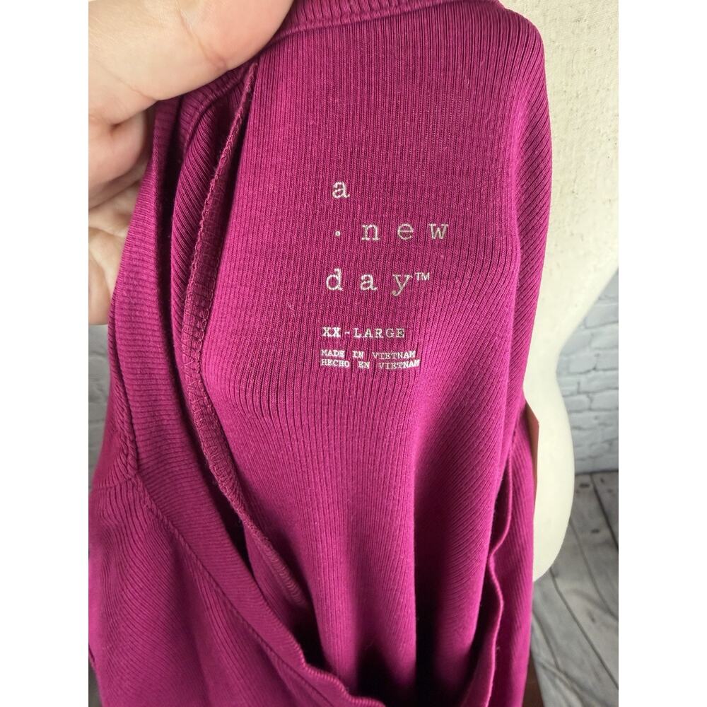 A New Day Ribbed Crew Neck Midi Dress Womens Size XXL Pink Magenta Side Slit New - Picture 8 of 9